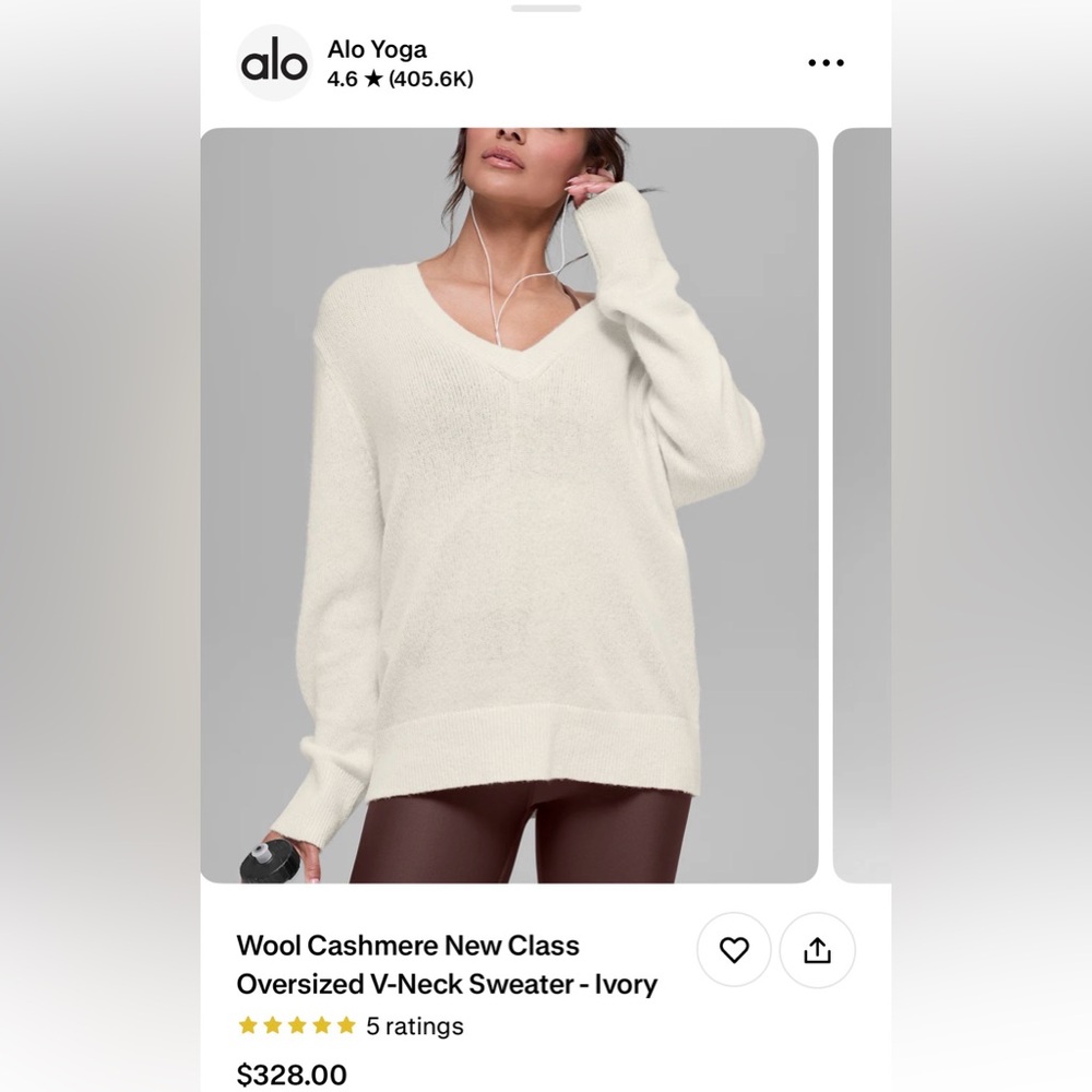 ALO Yoga Cream V-Neck Knit Sweater - Picture 2 of 4